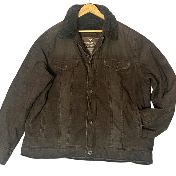 American Eagle Brown Corduroy Trucker Jacket Mens XXL Faux Fur Lined Heavyweight - Picture 4 of 11